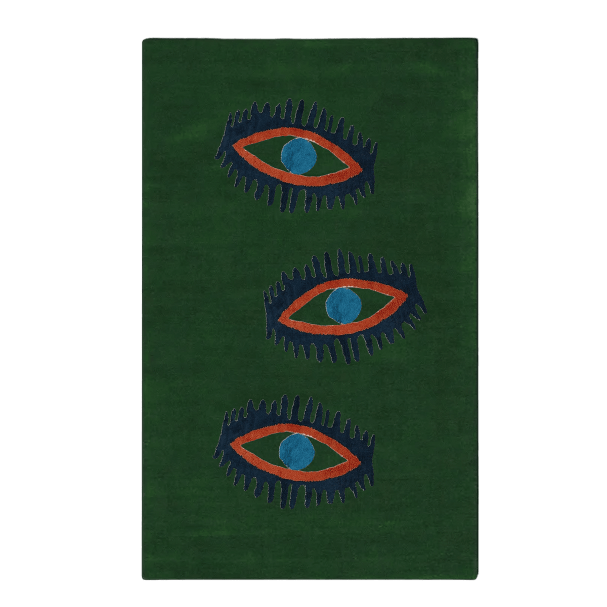 Three Evil Eyes Green Hand Tufted Wool Rug