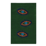 Three Evil Eyes Green Hand Tufted Wool Rug