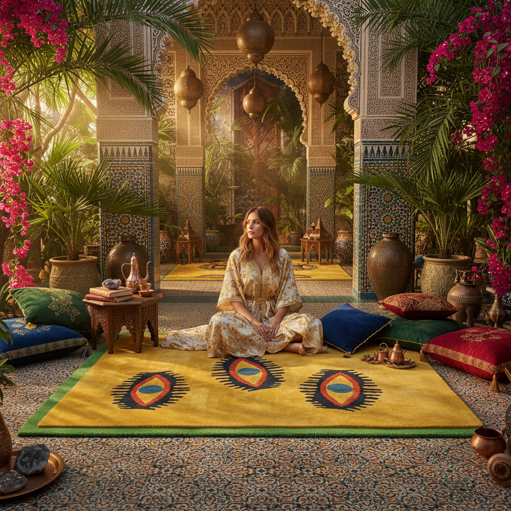 Three Evil Eyes Viscose Hand Tufted Wool Rug