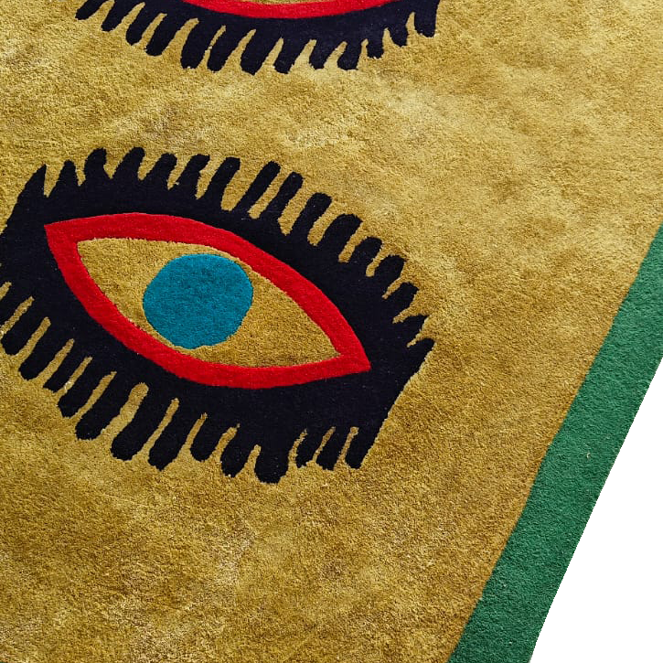 Three Evil Eyes Viscose Hand Tufted Wool Rug
