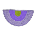 Three-toned Half Moon Accent Jute Rug in a vibrant purple color, perfect as an area rug for dining rooms or bedrooms. This boho round rug showcases a blend of purple and green tones, offering a stylish touch to bedroom rugs and enhancing your space with its unique design.