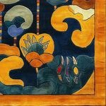 Vibrant Tibetan tapestry tufted wool rug featuring an abstract design with bold colors. Perfect for adding a contemporary touch to large living rooms or offices, this area rug showcases intricate patterns ideal for both living room and office spaces.