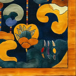 Vibrant Tibetan tapestry tufted wool rug featuring an abstract design with bold colors. Perfect for adding a contemporary touch to large living rooms or offices, this area rug showcases intricate patterns ideal for both living room and office spaces.