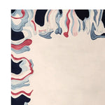 A contemporary hand-tufted area rug with an abstract design featuring flowing waves of red, blue, and cream colors. Perfect for adding a modern touch to any living room, this wool rug combines artistic elegance with practical comfort, ideal for those seeking stylish rugs for living room spaces.