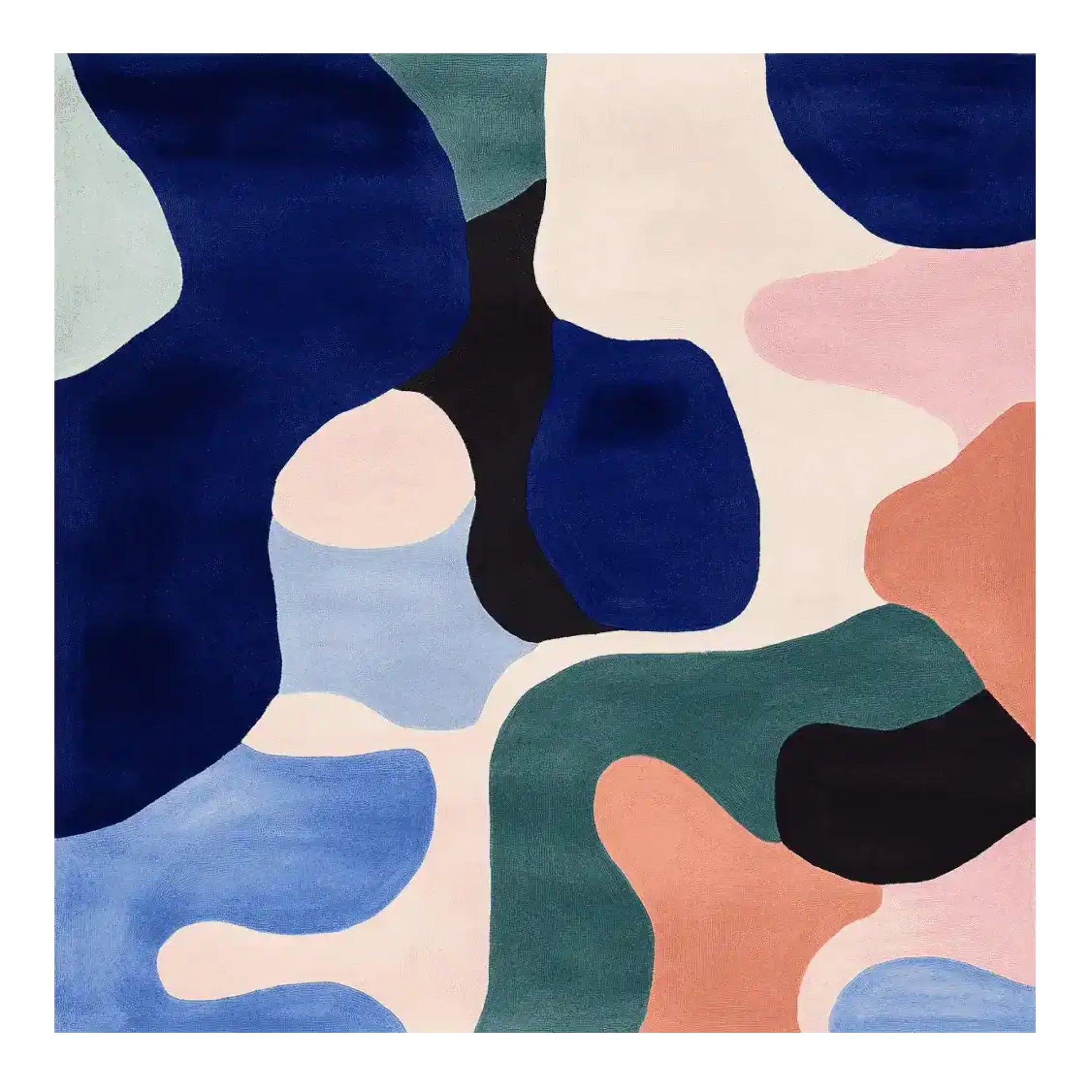 A vibrant, multi-colored square area rug with an abstract design, perfect for adding a contemporary touch to large living rooms. This hand-tufted wool rug showcases a harmonious blend of blues, greens, pinks, and neutrals, ideal for those seeking modern rugs for their living room.