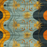 Top view of the Tidal Glow Hand Tufted Rug showcasing an intricate abstract design with floral patterns in orange and grey tones. Perfect for adding a contemporary flair to living room area rugs, this 8x10 wool rug combines elegance and functionality.
