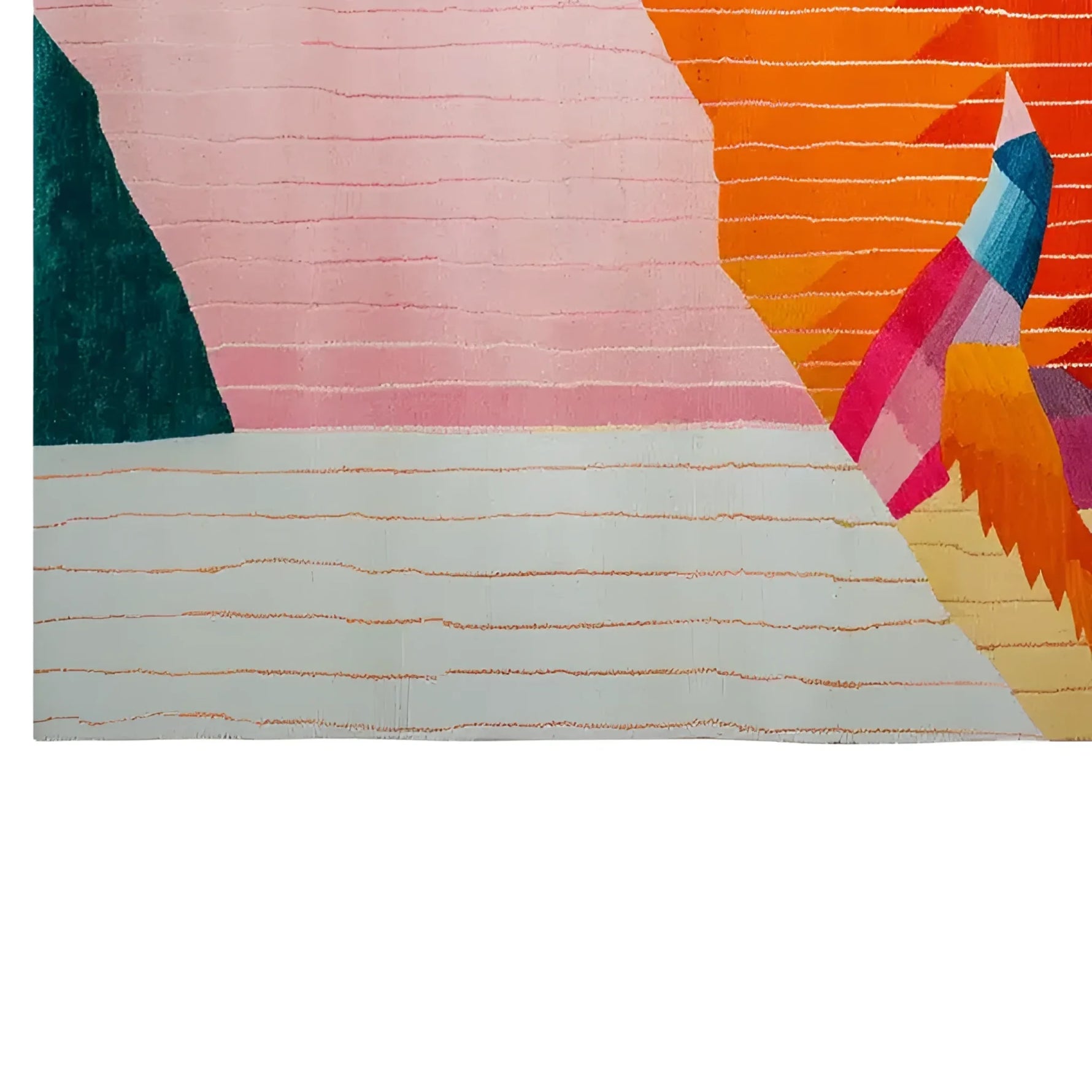 Vibrant Tidal Serenade Hand Tufted Wool Rug featuring an artistic abstract design with bold colors like pink, orange, and teal. Perfect as a living room area rug, this 8x10 wool rug adds a stylish touch to contemporary spaces.