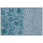 The Tidal Serenade Hand Tufted Wool Rug showcases a stunning abstract design combining floral and zebra patterns in soothing teal and grey tones. This area rug is perfect for adding a touch of elegance to any living room. Ideal as a living room rug 8x10, its wool texture offers a luxurious feel underfoot, making it a stylish and comfortable choice for your home decor.