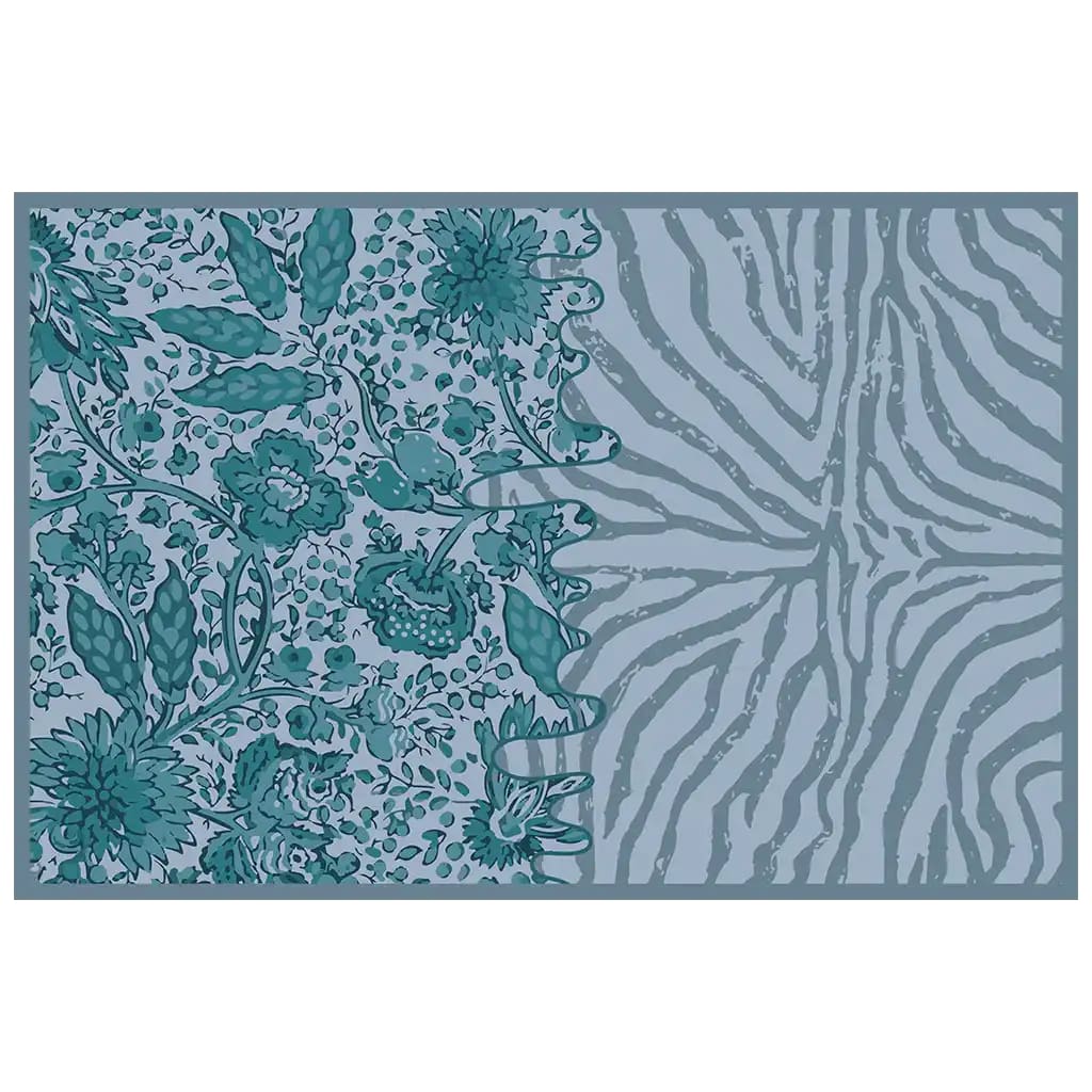 The Tidal Serenade Hand Tufted Wool Rug showcases a stunning abstract design combining floral and zebra patterns in soothing teal and grey tones. This area rug is perfect for adding a touch of elegance to any living room. Ideal as a living room rug 8x10, its wool texture offers a luxurious feel underfoot, making it a stylish and comfortable choice for your home decor.