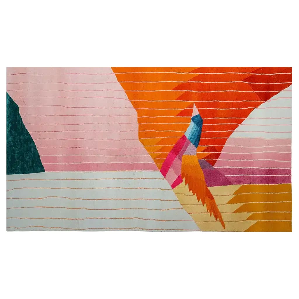 Vibrant and artistic, the Tidal Serenade Hand Tufted Wool Rug features a stunning abstract design with bold colors including orange, pink, and teal. Perfectly sized for the living room, this 8x10 area rug brings a touch of modern flair and warmth with its wool construction, making it an ideal choice for living room area rugs.