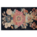 Top view of the Tidal Serenade Hand Tufted Wool Runner Rug featuring a vibrant floral design with a mix of pink, blue, and beige hues on a dark background, perfect for enhancing kitchen, bathroom, or hallway spaces.