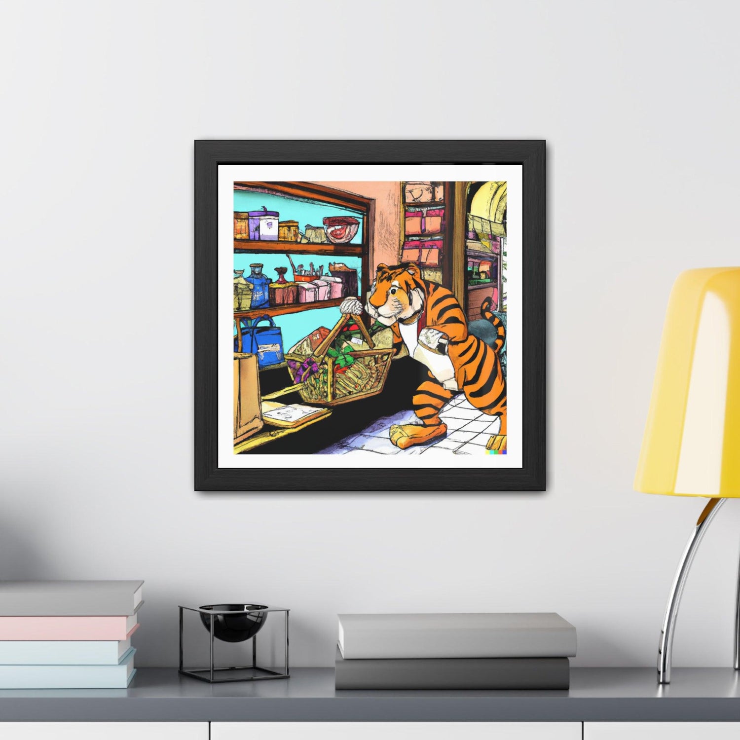 Tiger Grocery Shopping Framed Poster Wall Art