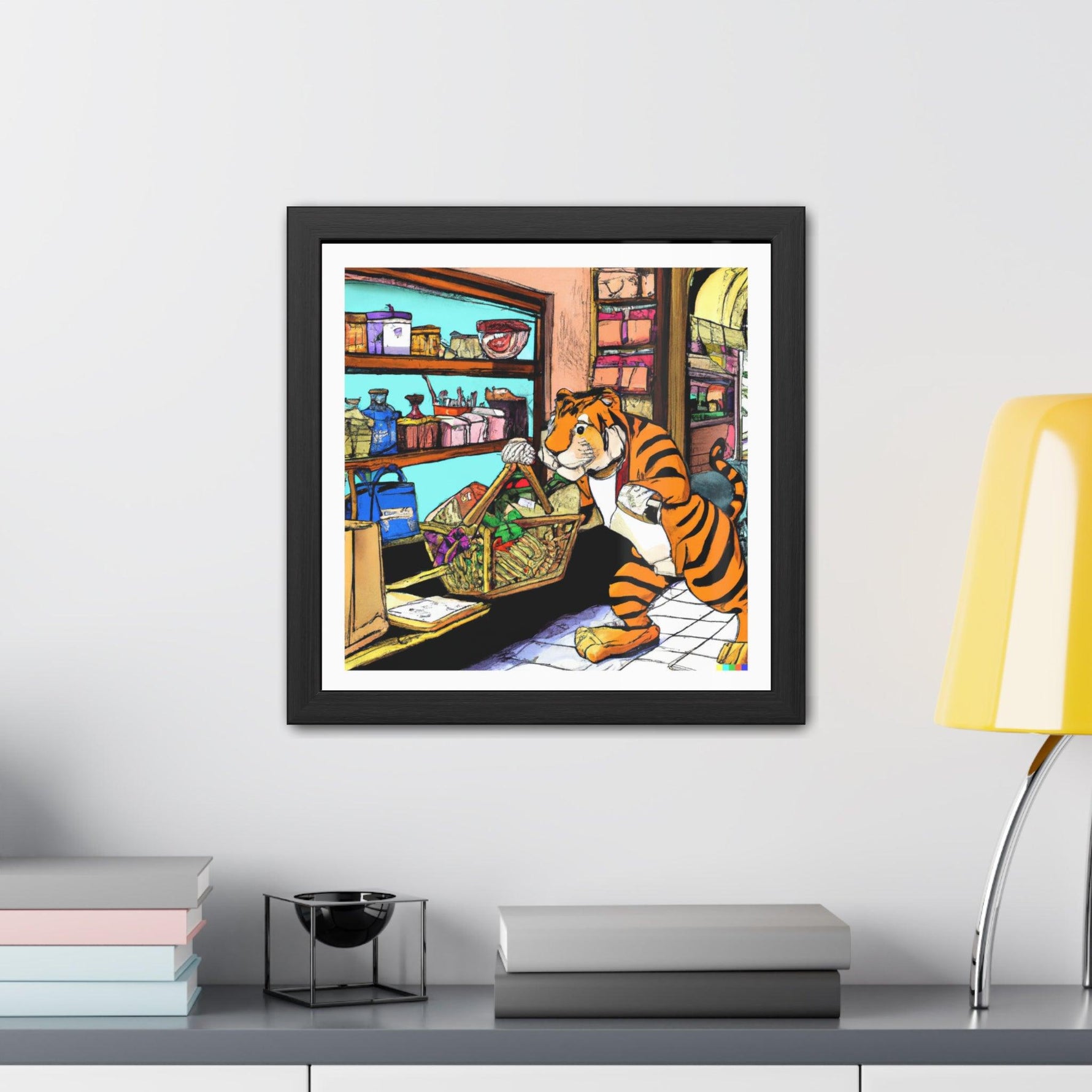 Tiger Grocery Shopping Framed Poster Wall Art