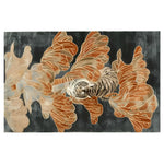 A beautifully designed area rug featuring an abstract depiction of a tiger surrounded by flowing leaves. This hand tufted wool rug is perfect for adding a touch of elegance to your living room decor. Ideal for those seeking unique area rugs for living room spaces.