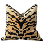 Tiger pattern velvet decorative throw pillow cover featuring a bold black and gold design, perfect for adding a stylish touch to any living space.
