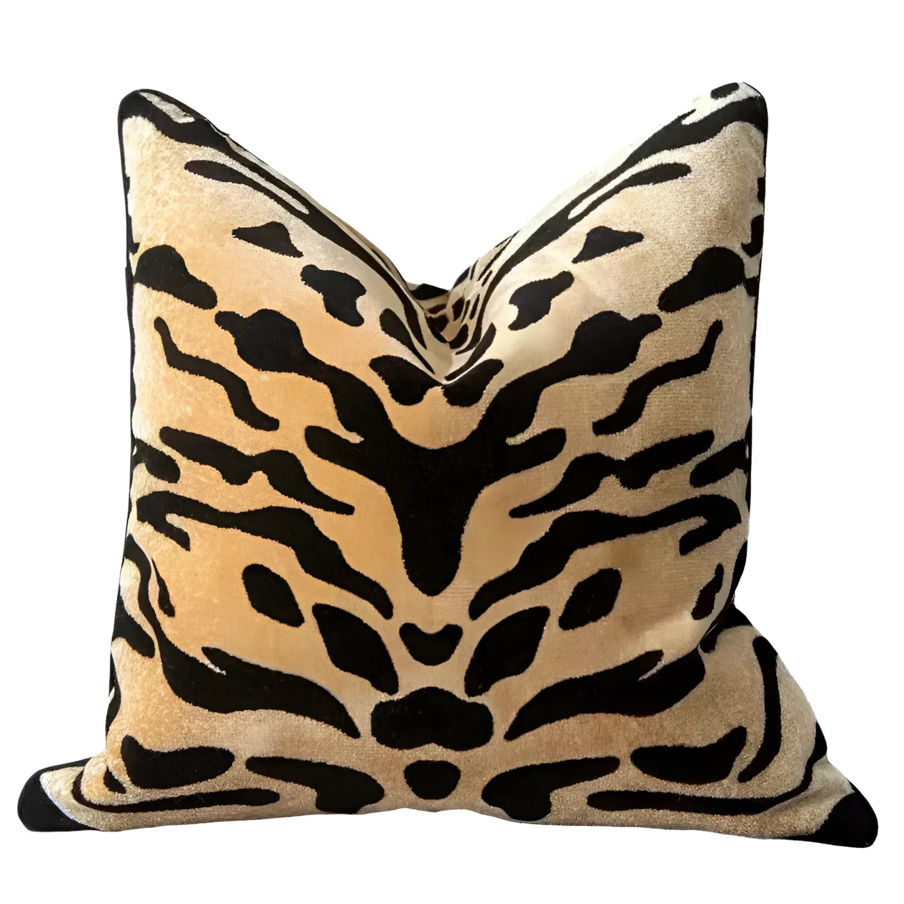 Tiger pattern velvet decorative throw pillow cover featuring a bold black and gold design, perfect for adding a stylish touch to any living space.