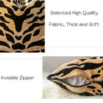 Tiger pattern velvet decorative throw pillow cover featuring high-quality thick and soft fabric, with an invisible zipper for easy access.