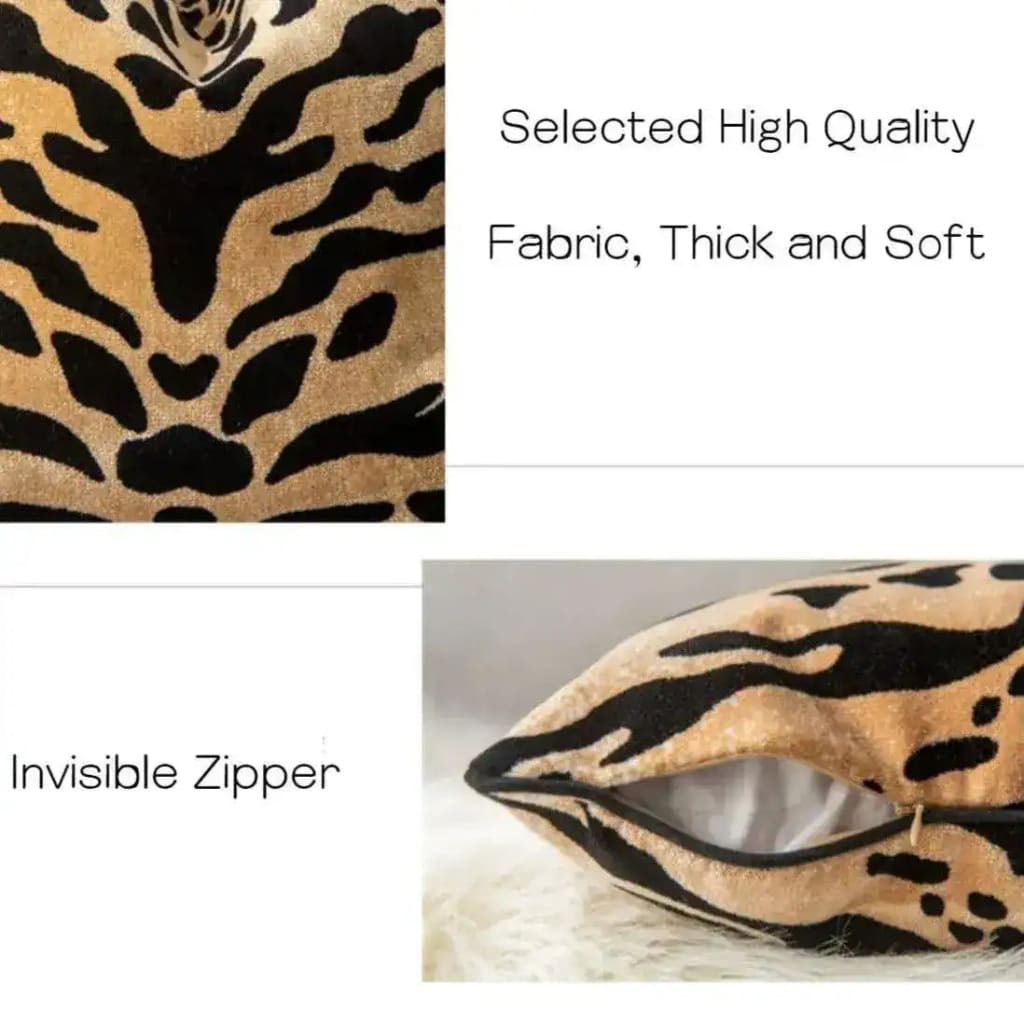 Tiger pattern velvet decorative throw pillow cover featuring high-quality thick and soft fabric, with an invisible zipper for easy access.