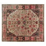 A beautifully intricate Timeless Artistry Hand Tufted Wool Rug featuring a vintage design with floral and geometric patterns in shades of red, pink, and beige. This exquisite area rug, perfect for living rooms, measures 8x10 and adds a touch of elegance and warmth to any space.