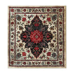 A vibrant Timeless Floral Medley Hand Knotted Wool Rug, showcasing a stunning floral design with rich red and black hues on a beige background. Perfect for adding a touch of elegance to your living room, this Persian-inspired wool rug is an ideal choice for an 8x10 living room area. Its vintage charm and intricate patterns make it a standout piece among living room rugs and office decor.