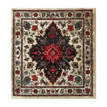 A vibrant Timeless Floral Medley Hand Knotted Wool Rug, showcasing a stunning floral design with rich red and black hues on a beige background. Perfect for adding a touch of elegance to your living room, this Persian-inspired wool rug is an ideal choice for an 8x10 living room area. Its vintage charm and intricate patterns make it a standout piece among living room rugs and office decor.