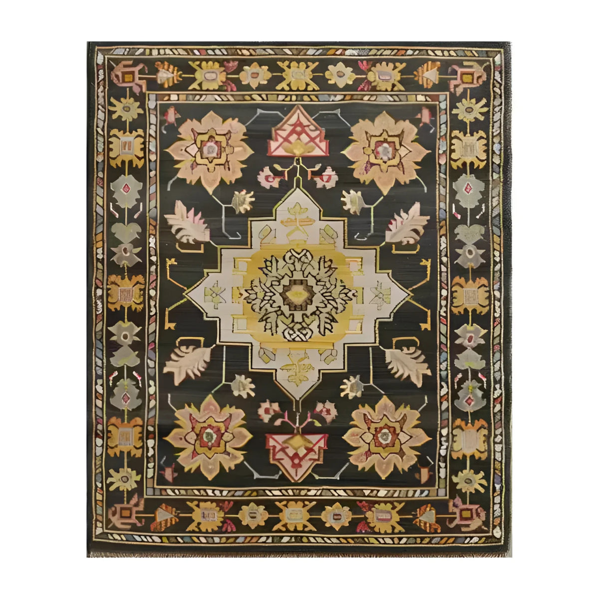 This elegant Timeless Medallion Hand Knotted Area Rug showcases a rich, intricate design reminiscent of Persian rugs. The vintage rug features a central medallion with floral motifs, perfect for adding a touch of sophistication to any living room. The detailed patterns and warm colors make it an ideal choice for those seeking area rugs that combine classic style with modern appeal.