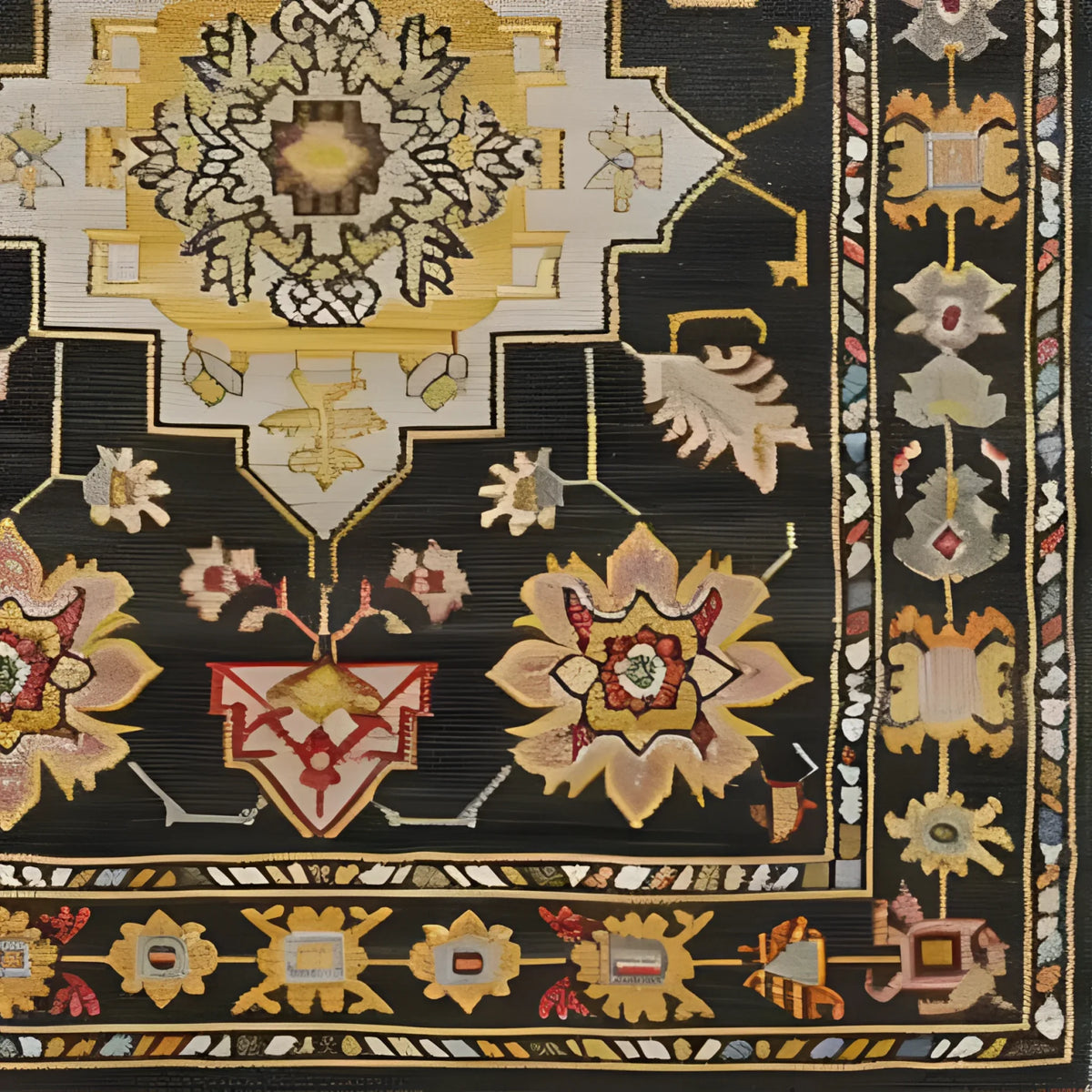 Close-up view of a Timeless Medallion Hand Knotted Area Rug, showcasing intricate patterns and vibrant colors typical of Persian rugs. This vintage rug adds a touch of elegance to area rugs for living room setups.