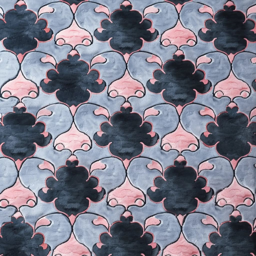 A detailed view of the Timeless Symmetry Hand Tufted Area Rug, showcasing an elegant pattern in shades of blue and pink. Ideal for a contemporary living room, this wool rug adds a touch of vintage charm. Perfect as an 8x10 rug for living spaces, it blends classic and modern designs seamlessly.