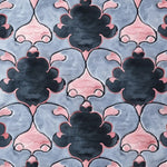 A beautifully hand-tufted area rug featuring an abstract pattern in soft pink and deep black against a soothing blue background. This wool rug adds a touch of vintage charm while maintaining a contemporary feel, making it perfect for living room spaces. Ideal for those seeking stylish living room rugs in an 8x10 size.