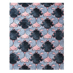 Top view of the Timeless Symmetry Hand Tufted Rug showcasing its elegant design in soft pink and deep black against a soothing gray background. This wool area rug is perfect for adding a touch of sophistication to a living room, fitting well as an 8x10 piece. Its vintage yet contemporary pattern makes it an ideal choice for those seeking stylish rugs for living rooms.