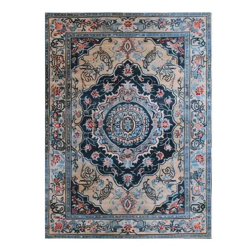 Top view of the Timeless Treasure Hand Tufted Rug showcasing its intricate vintage design, perfect for adding elegance to dining rooms and living room spaces. This wool area rug features a classic pattern in rich tones, ideal as a centerpiece for dining room carpets or living room area rugs.
