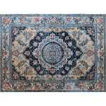 A beautifully designed area rug showcasing a vintage pattern with intricate floral motifs in rich blues and reds, perfect for enhancing both dining room and living room spaces. This wool rug embodies timeless elegance, making it an ideal choice for dining room carpets and living room area rugs.