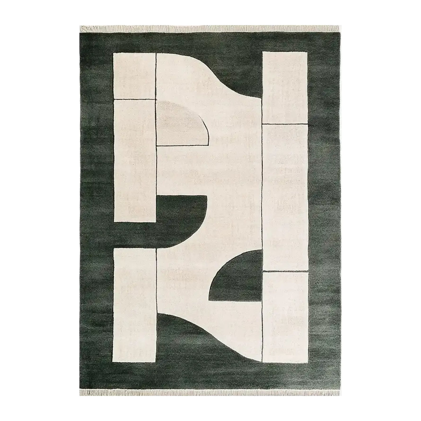 Discover the Timeless Vortex Knotted Wool Rug, a stunning area rug perfect for your living room. This contemporary rug features an abstract design in contrasting ivory and dark green tones, ideal for adding a touch of modern elegance to any space. Sized at 8x10, it's an excellent choice for living room rugs. The intricate knotted wool construction ensures durability and a soft feel underfoot.