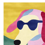Bright and playful area rug featuring an abstract design of a dog wearing sunglasses, perfect for adding a contemporary touch to large living room spaces. This wool rug showcases vibrant colors, making it an ideal choice for those seeking unique rugs for the living room.