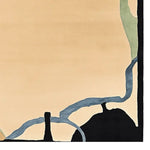 This image showcases a contemporary wool area rug, perfect for adding style to your living room. The hand-tufted design features an abstract topographic pattern with a blend of beige, black, and hints of green, capturing a modern aesthetic. Ideal for those seeking living room rugs 8x10, this rug effortlessly combines art and functionality.