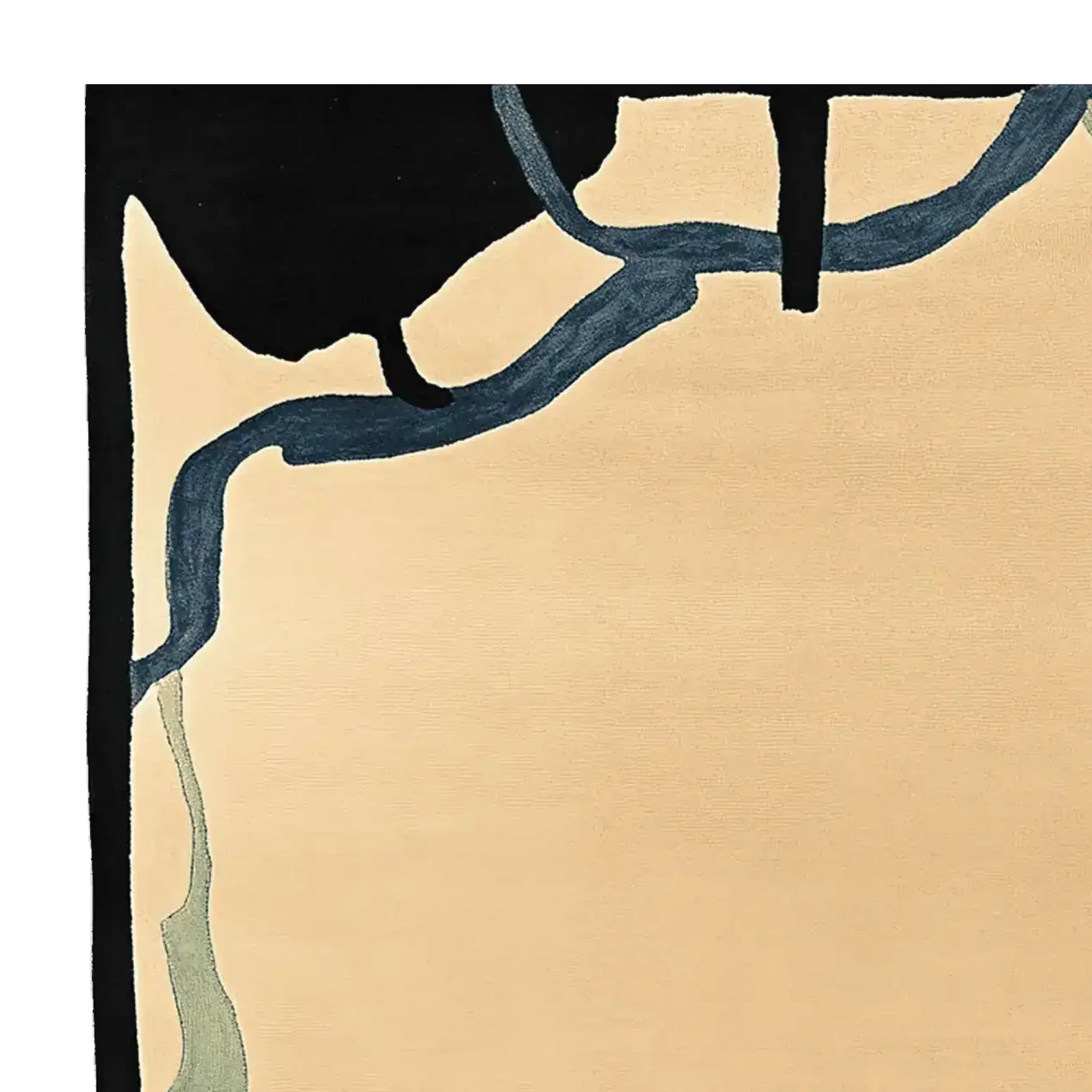 Close-up view of a Topographic Vein Field Hand Tufted Area Rug, showcasing its abstract design with flowing lines in dark and neutral tones. Perfect for adding a contemporary touch to your living room. This wool rug is ideal for those seeking stylish living room rugs in an 8x10 size.