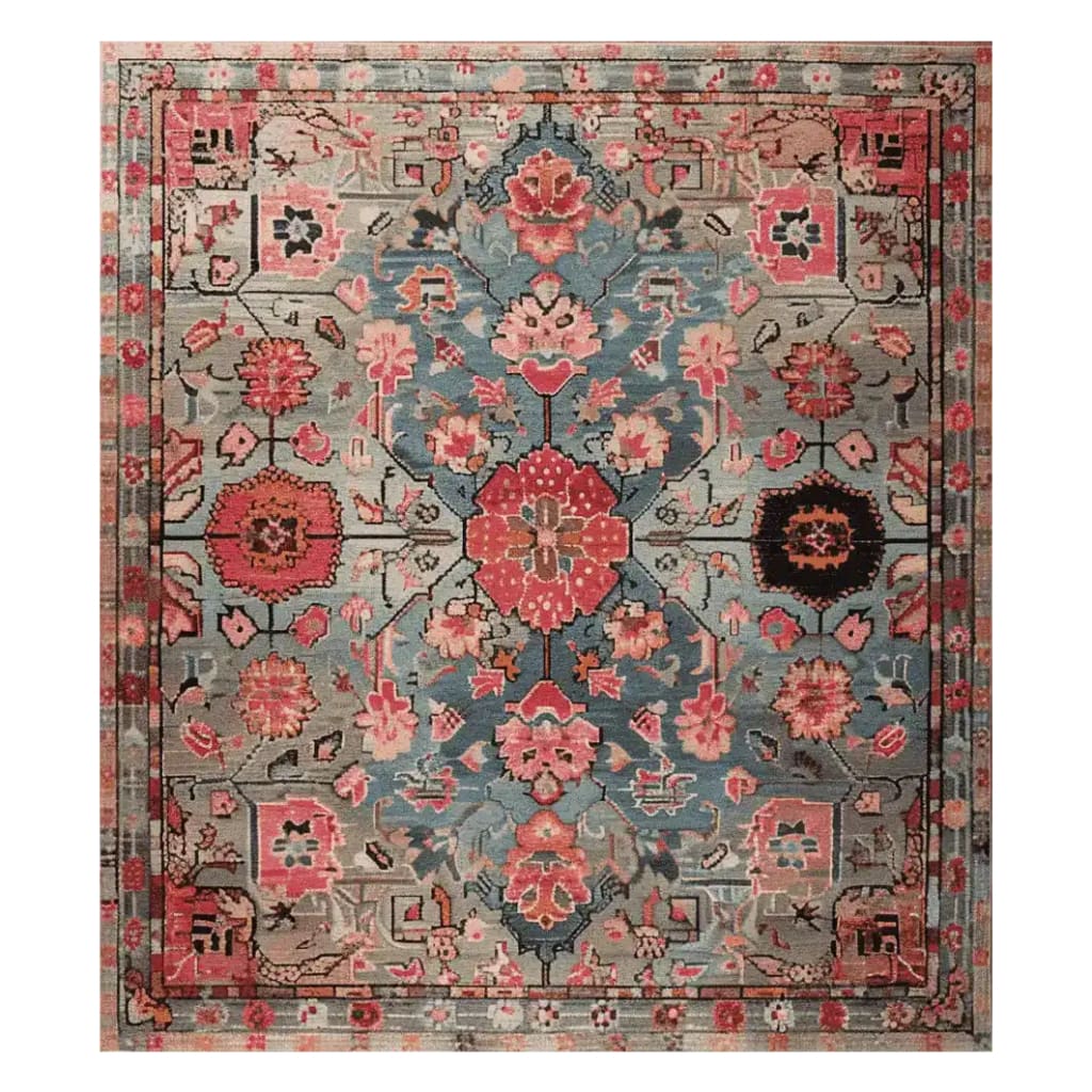 This stunning area rug showcases an intricate floral mosaic design in vibrant shades of red, blue, and pink. Perfect for large living rooms, this hand-tufted wool rug adds a touch of elegance and warmth, making it an ideal choice for area rugs in living rooms.