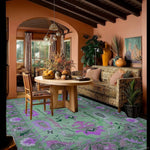 A cozy living room featuring a Traditional Floral Hand Tufted Wool Rug in green, perfectly complementing the elegant decor. The area rug, ideal for living room spaces, showcases a vibrant floral pattern and fits beautifully in an 8x10 layout. The wool rug adds warmth and style, enhancing the inviting atmosphere of the room.