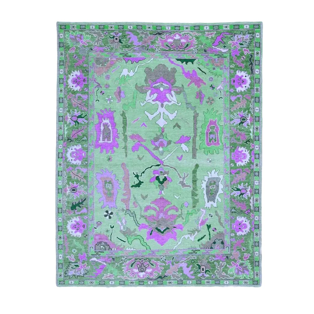 Top view of a Traditional Floral Hand Tufted Wool Rug in green, featuring intricate floral patterns ideal for enhancing living room decor. Perfect as an 8x10 area rug, this wool rug blends traditional design with modern aesthetics, making it a standout piece in area rugs for living rooms.