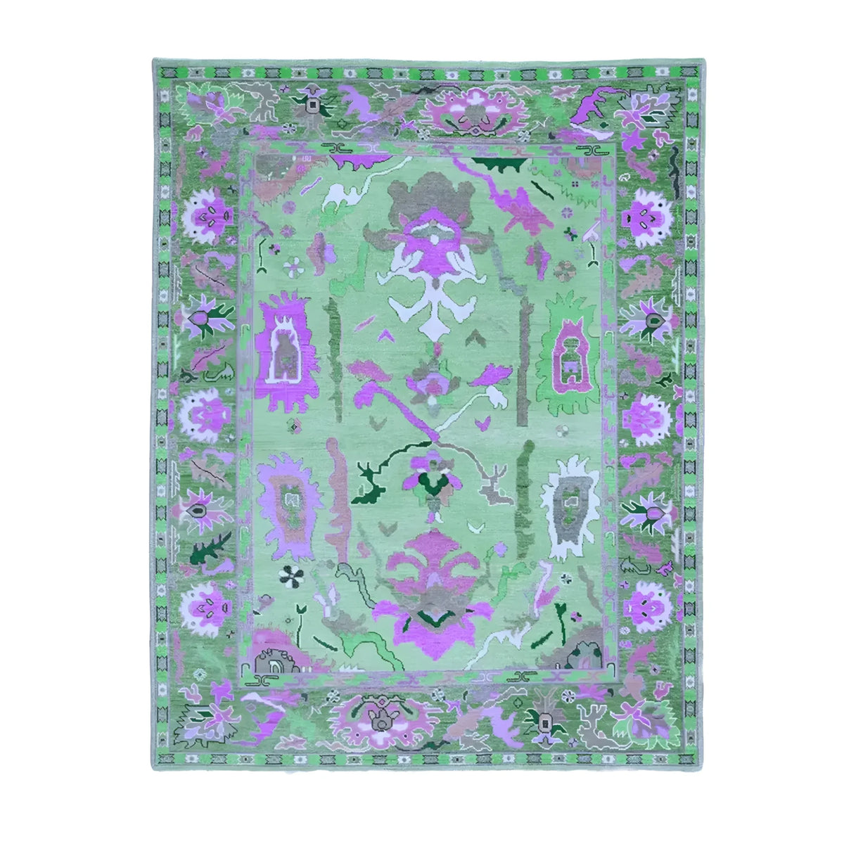 Top view of a Traditional Floral Hand Tufted Wool Rug in green, featuring intricate floral patterns ideal for enhancing living room decor. Perfect as an 8x10 area rug, this wool rug blends traditional design with modern aesthetics, making it a standout piece in area rugs for living rooms.
