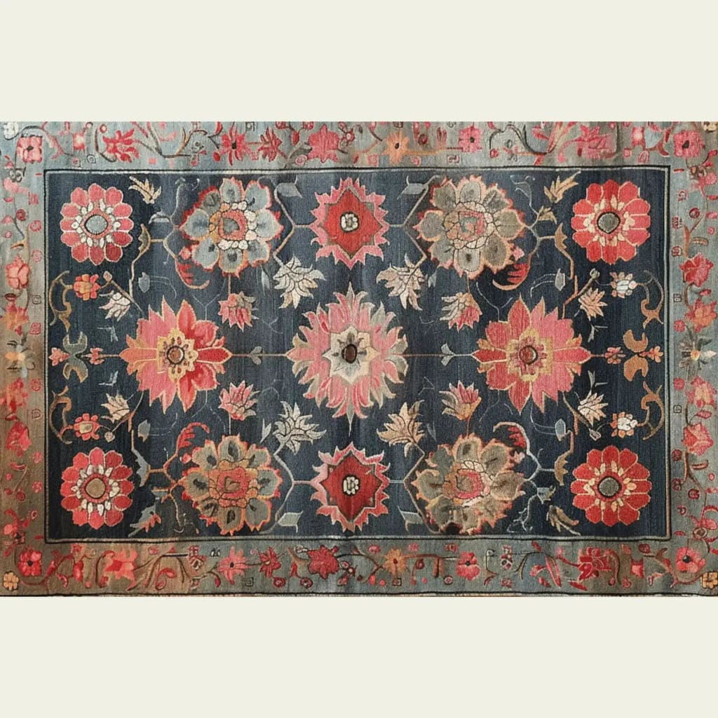 This stunning area rug features a vibrant floral design in rich reds and blues, ideal for adding a touch of elegance to your living room. Hand-tufted from high-quality wool, this traditional garden tapestry rug is perfect as a wool rug option for those seeking beautiful rugs for living room spaces.