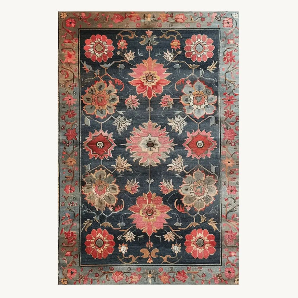 Traditional Garden Tapestry Hand Tufted Area Rug featuring a vibrant floral design with bold reds, pinks, and blues. This elegant wool rug adds a touch of sophistication to any living room, making it an ideal choice for those seeking stylish rugs for living room spaces.