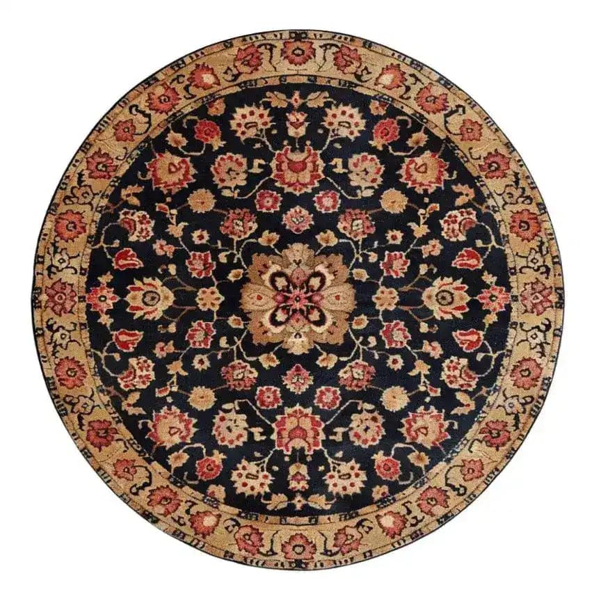 Traditional Whirl Hand Tufted Round Rug featuring an intricate floral pattern in rich colors, perfect as a vintage wool rug for the bedroom or as a large area rug. This elegant round rug adds warmth and style to any space, making it an ideal choice for bedroom rugs.