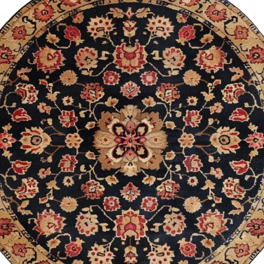 This image features a beautifully detailed Traditional Whirl Hand Tufted Round Area Rug, showcasing intricate floral patterns in rich, warm tones. The wool rug's vintage design makes it a perfect fit for bedroom rugs or any large area rugs needed in a bedroom setting. The elegant round rug embodies a sophisticated touch, ideal for those seeking rugs for bedroom spaces with a hint of floral charm.