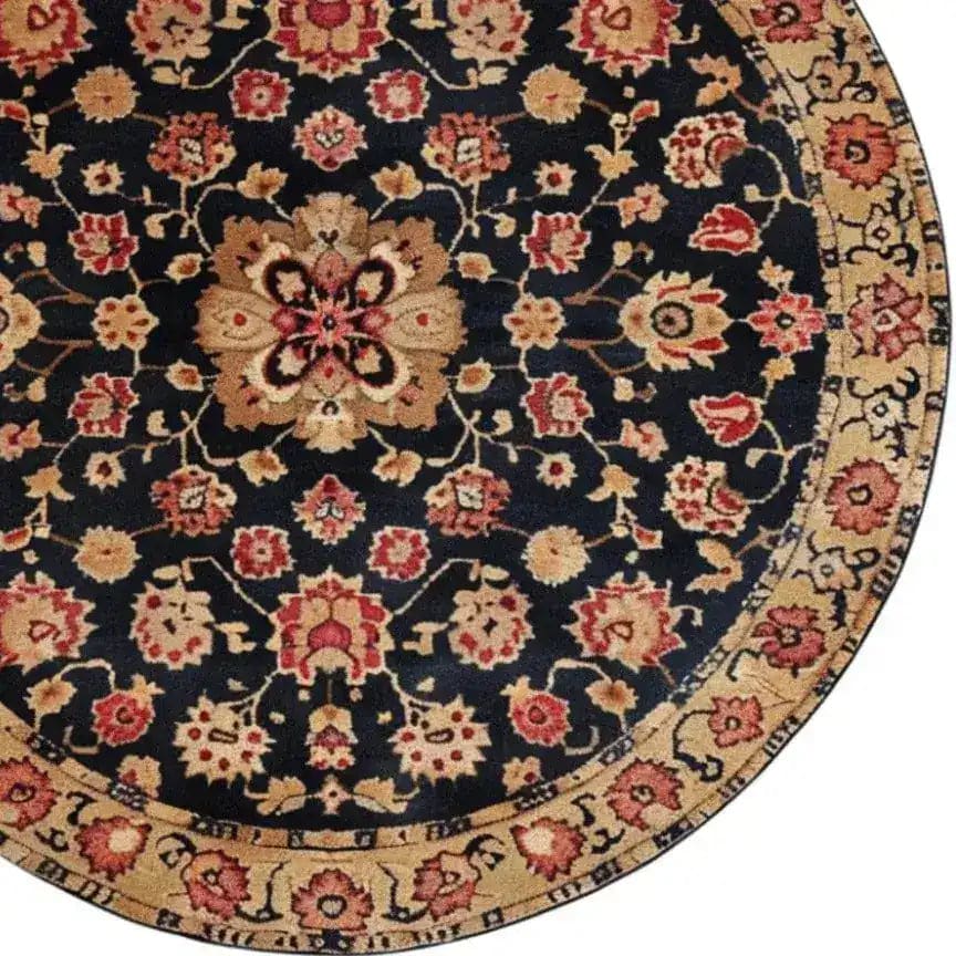 Elegant Traditional Whirl Hand Tufted Round Area Rug featuring a vintage floral design in rich colors. Perfect for adding a touch of sophistication to any bedroom, this wool rug is both a stylish and functional large area rug.