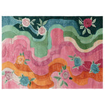 Vibrant Trailing Flower Thread Hand Tufted Area Rug with a rich floral design featuring colorful roses and abstract wavy patterns. Perfect for adding a touch of elegance to living room spaces. This wool rug combines beauty and durability, ideal for those seeking floral rugs for living room ambiance.