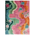 Vibrant Trailing Flower Thread Hand Tufted Area Rug featuring a colorful floral design. This wool rug showcases a lively blend of pink, green, and orange hues, perfect for adding a touch of elegance to living room area rugs. Ideal for those seeking rugs for living room with a stunning floral pattern.