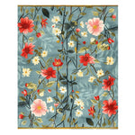 The Tranquil Bloom Vista Hand Tufted Area Rug features a stunning floral design with vibrant red, pink, and white flowers against a soothing blue background. This wool rug adds a vintage touch, perfect for enhancing living room or office spaces. Ideal as an 8x10 living room area rug, it combines elegance with durability, making it a standout piece for any home decor.