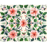 Beautiful hand-tufted area rug with a vibrant floral design, featuring large pink flowers and lush green leaves, perfect for adding elegance to any living room. This wool rug enhances the warmth and style of living room area rugs with its intricate patterns.
