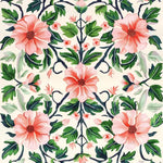 Beautiful hand-tufted area rug featuring a floral design with large pink flowers and lush green leaves on a cream background, perfect for adding elegance to any living room. This wool rug combines comfort and style, making it an ideal choice for area rugs in living rooms seeking a touch of nature-inspired beauty.